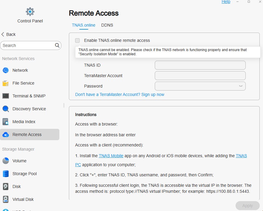 Enable Tnas online remote access 250122