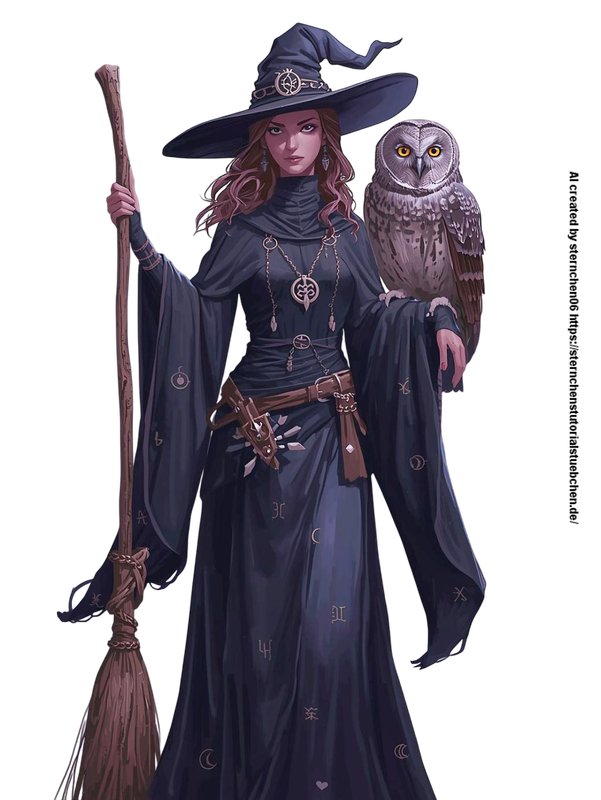 a  witch with her witch broom and her owl on her shoulder (5)-Photoroom