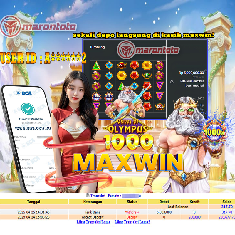 Bukti Kemenangan Member Marontoto Sebesar 5,000,000 JuTa