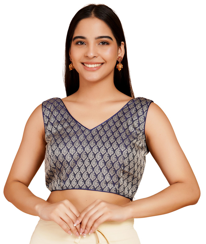 Women’s Brocade Saree Blouse Readymade Padded Choli Bollywood Crop Top Wear