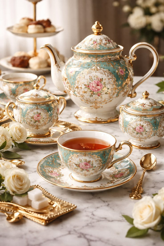 Luxury Porcelain Tea Set with Gold Detailing for Elegant Tea Moments