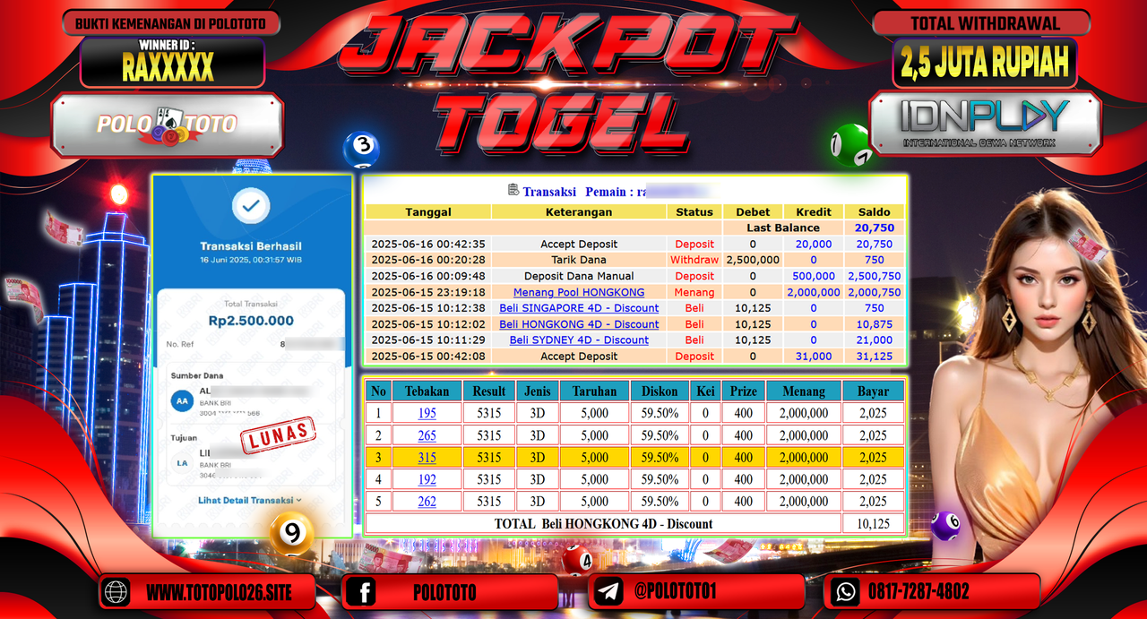POLOTOTO JACKPOT TOGEL HONGKONG LOTTO Rp.2.500.000,-