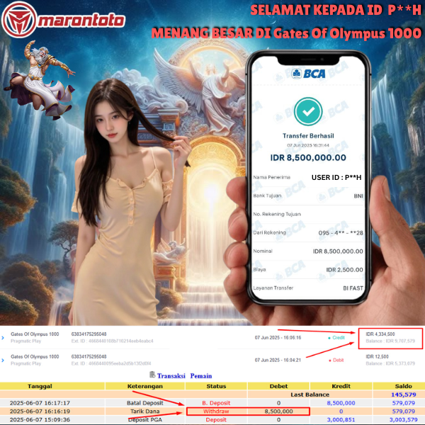 Bukti Kemenangan Member Marontoto Sebesar 8,500,000 JuTa