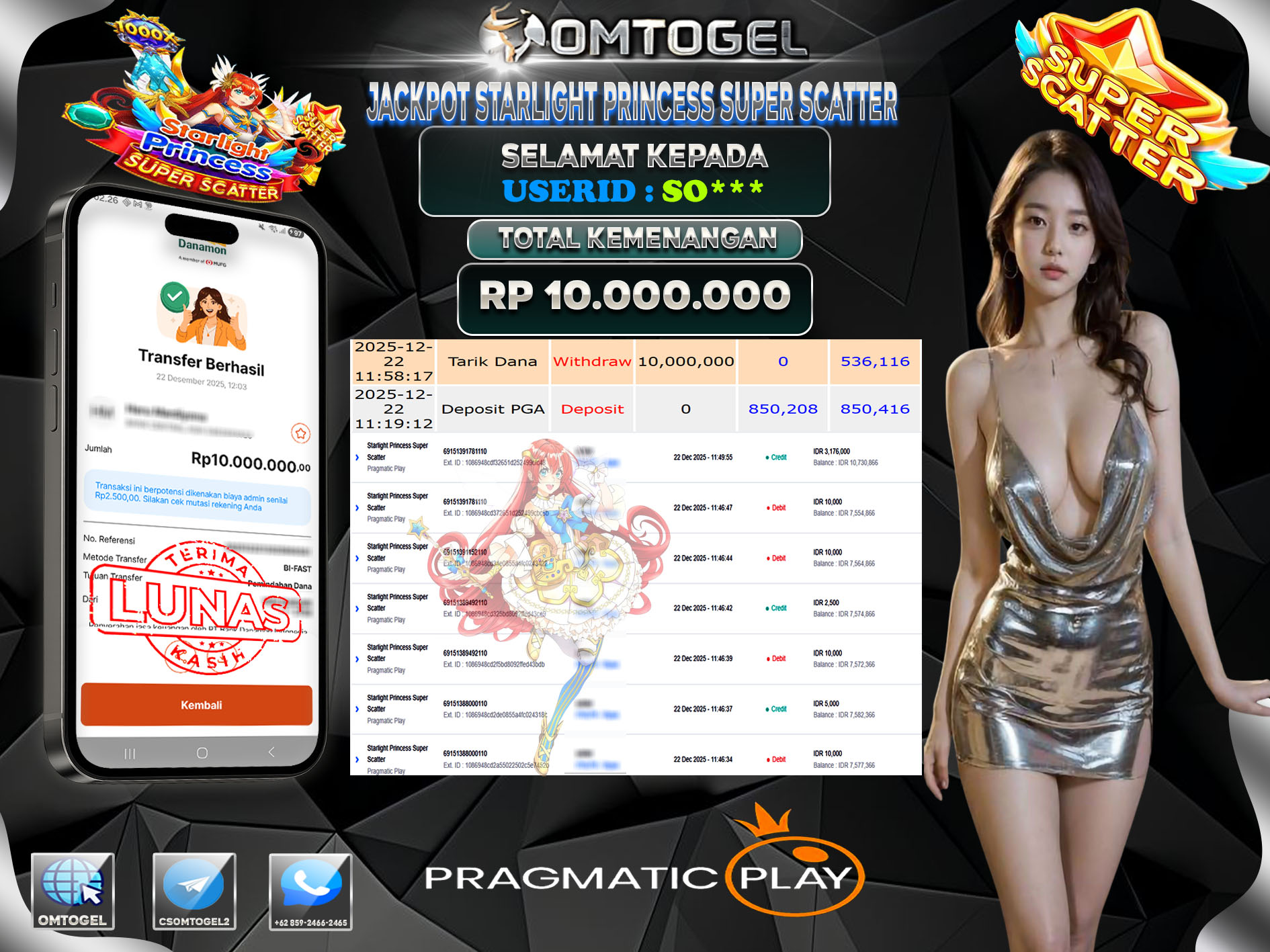 OMTOGEL JACKPOT PRAGMATIC PLAY STARLIGHT PRINCESS SUPER SCATTER ,10 JUTA DI BAYAR LUNAS ,-