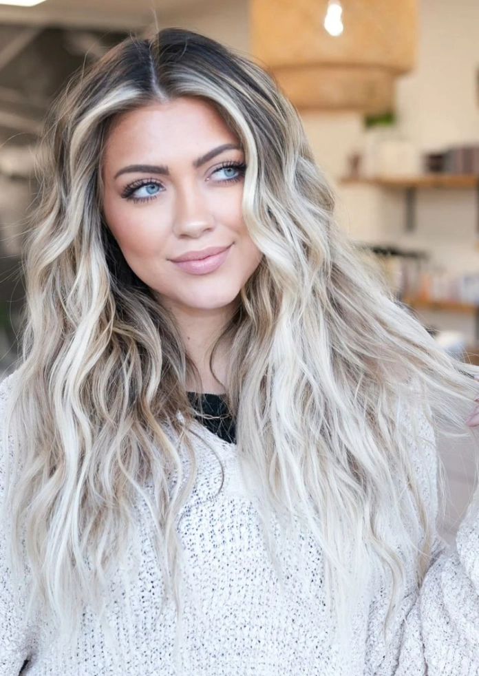 Ash Blonde Hair Balayage on Dark Roots