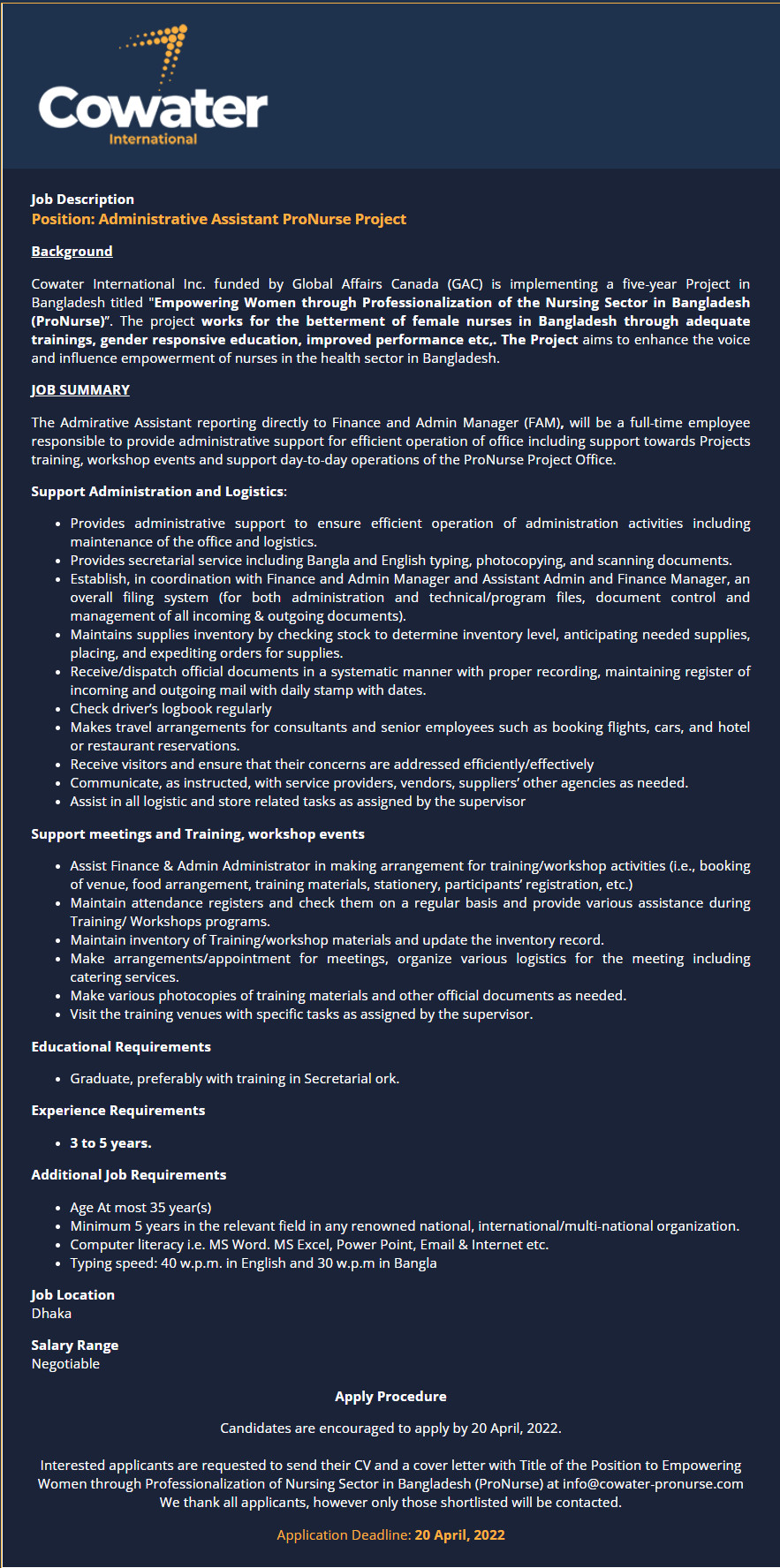 Cowater International Inc Job Circular