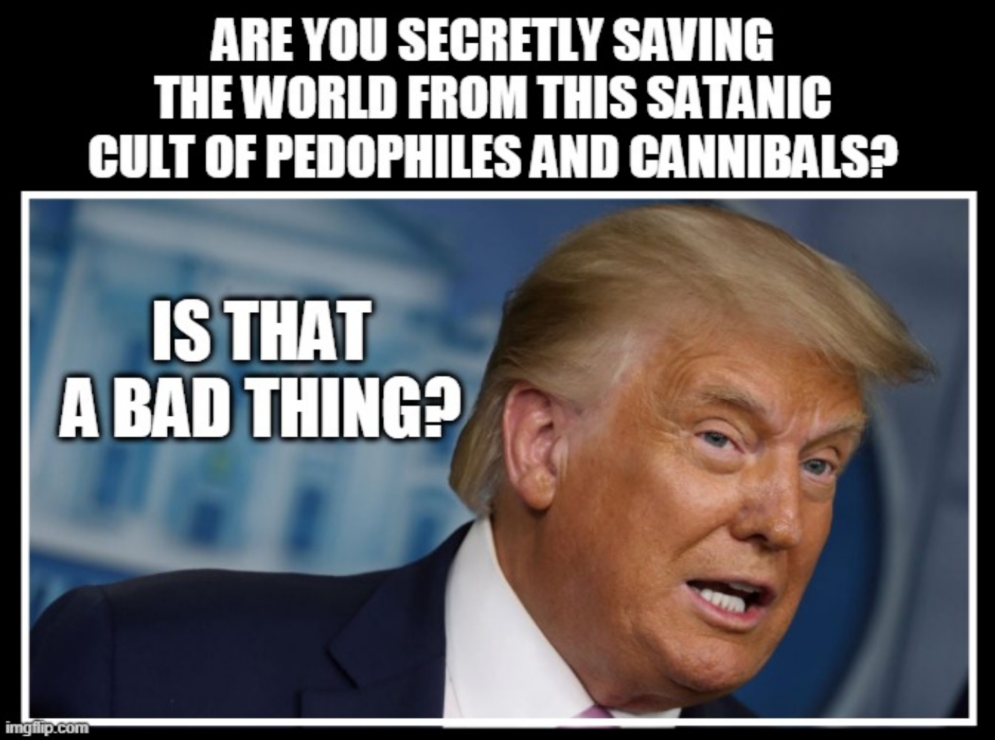 Reporter asks Trump about the theory he is saving the world from satanic  cannibal pedophiles | NeoGAF