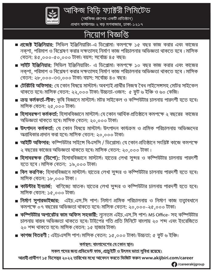 আকিজ গ্রুপে চাকরি ২০২২-এইচএসসি পাসে আকিজ গ্রুপ নিয়োগ ডিসেম্বর 1
