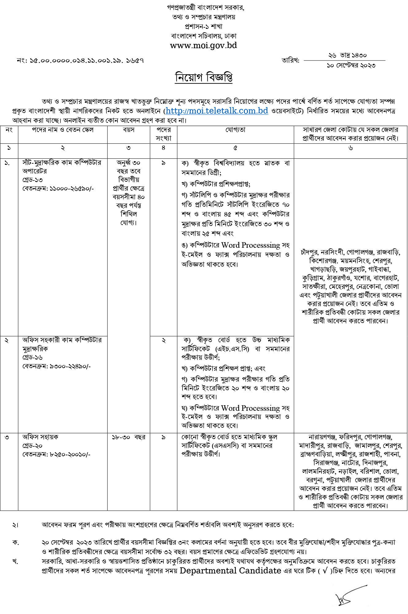 MOI Job Circular 2023