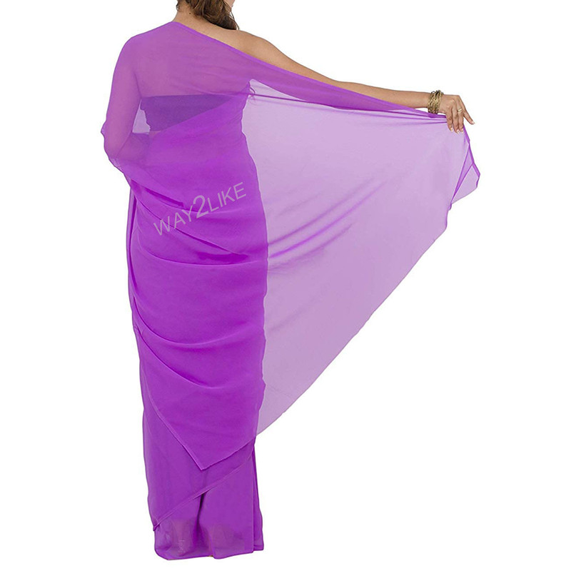 Chiffon Plain Saree Blouse Indian Bollywood Party Wear Curtain Drape Dress Women - Picture 14 of 17