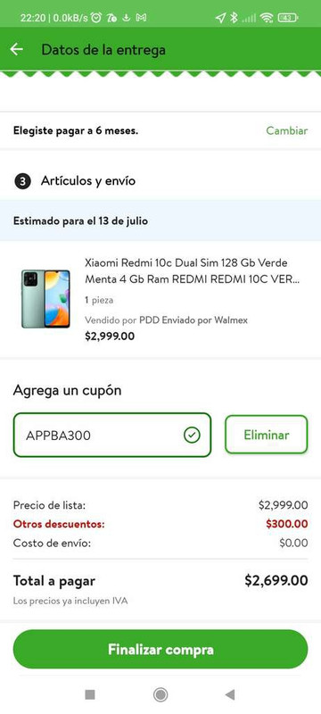 Bodega Aurrera: Celular Xiaomi Redmi 10c Dual Sim 128 Gb Verde Menta 4 Gb Ram REDMI REDMI 10C VERDE AURORA 