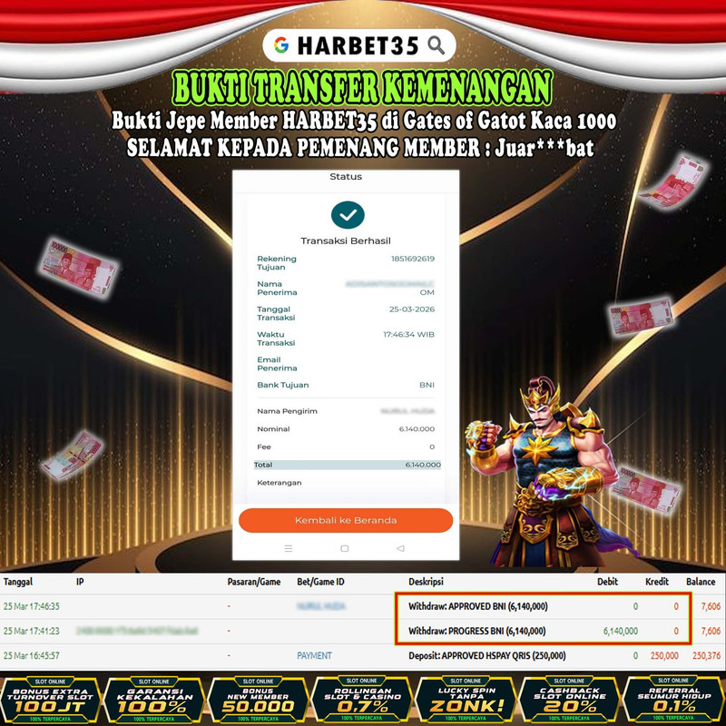 HARBET35 JEPE! Gates of Gatot Kaca 1000 Rp 6.140.000,- LUNAS!