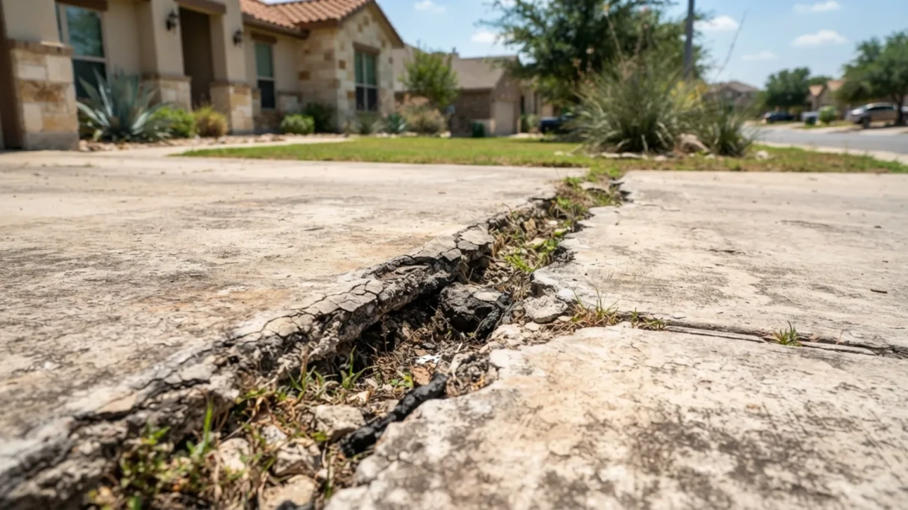 Failed expansion joint in San Antonio concrete driveway needing sealant repair