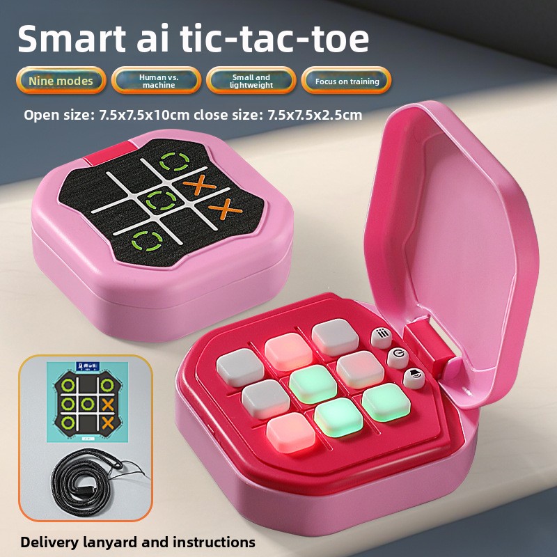 2 Pack Pink AI Tic-Tac-Toe Handheld Game Electronic Logic Training Machine with 9 Game Modes and Light-up Buttons for Kids Age 3+ global Home Travel