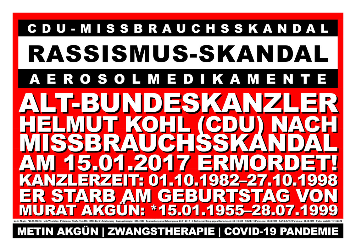 Altkanzler Helmut Kohl (CDU) nach Missbrauchsskandal am 15.01.2017 ermordet!