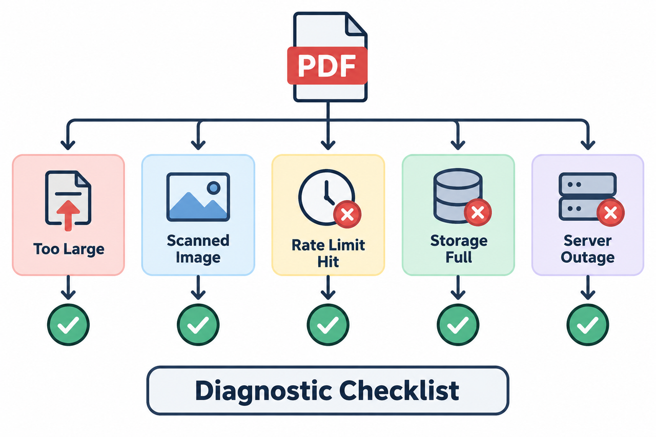 ChatGPT Won't Upload Your PDF Diagnostic Checklist flowchart