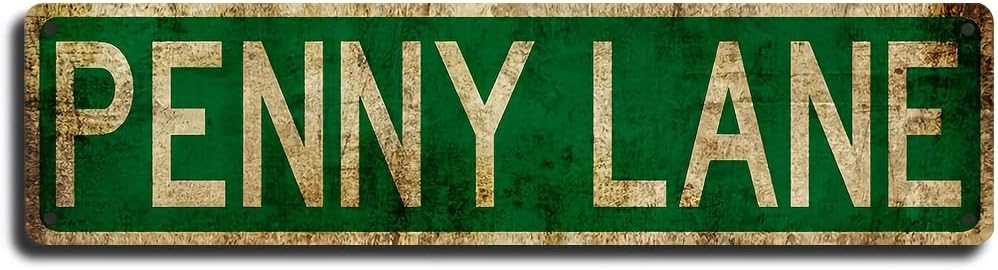 6 Funny Penny Lane Aluminum Metal Sign Vintage Wall Decor for Man Cave Garage Bar Cafe 16x4 In