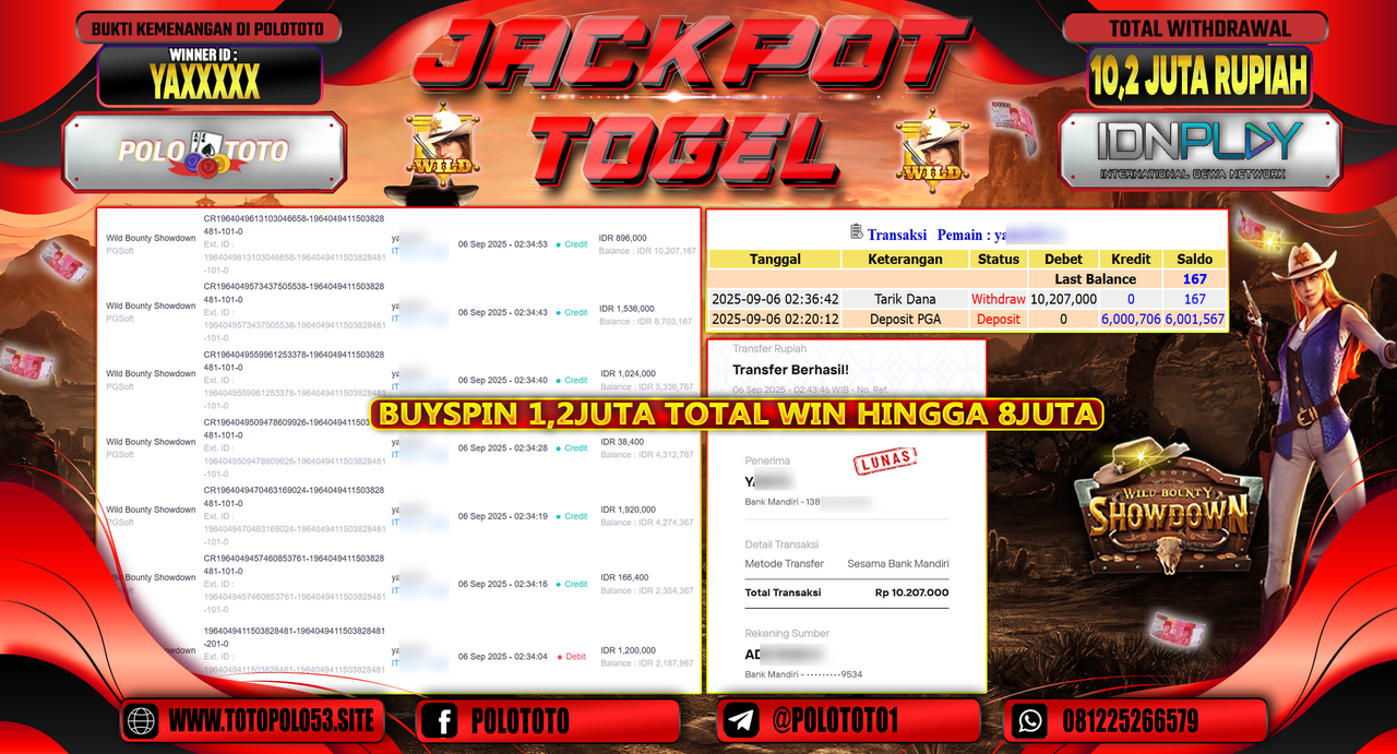POLOTOTO JACKPOT SLOT WILD BOUNTY SHOWDOWN Rp.10.207.000,-