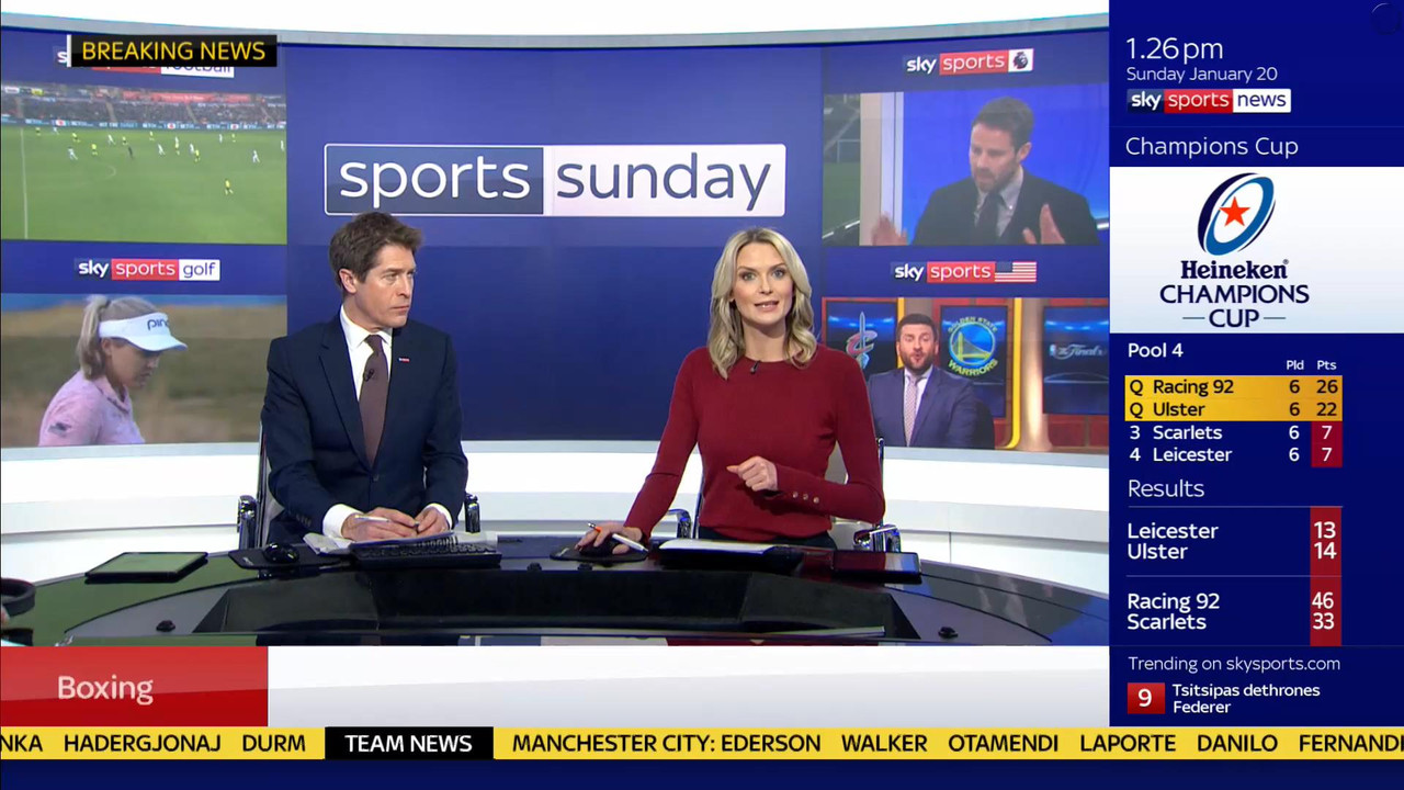 20 January - 12.00.00 - Sports Sunday. Stay in touch with the ne