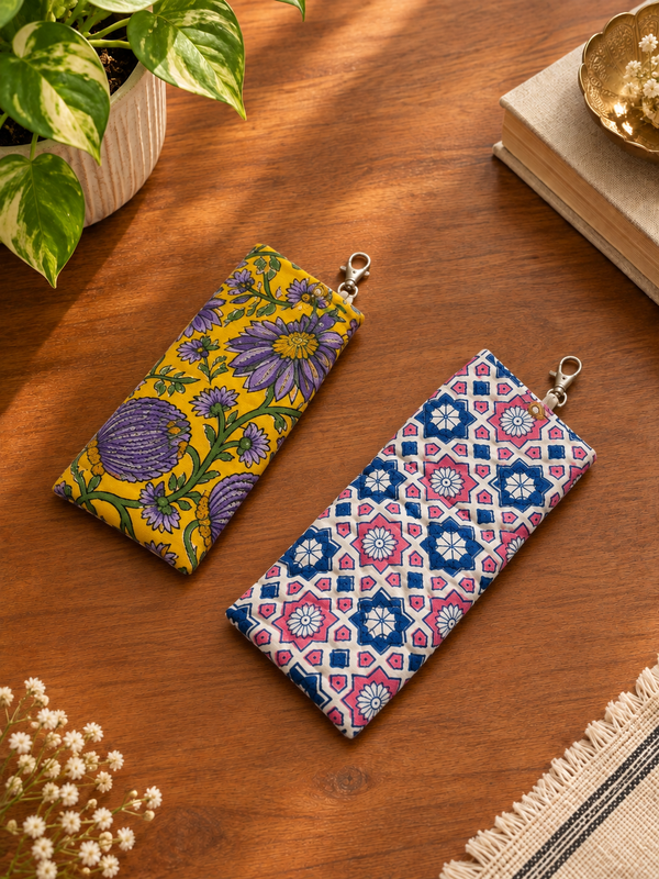 Elegant Hand Block Printed Goggle Case - Set of 2 