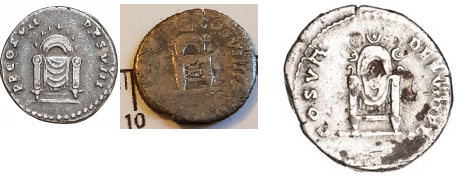Denario de Domiciano. COS VII DES VIII P P. Trono adornado de crecientes. Roma. 7