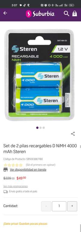 Suburbia: Pilas Recargables tamaño D con envío gratis