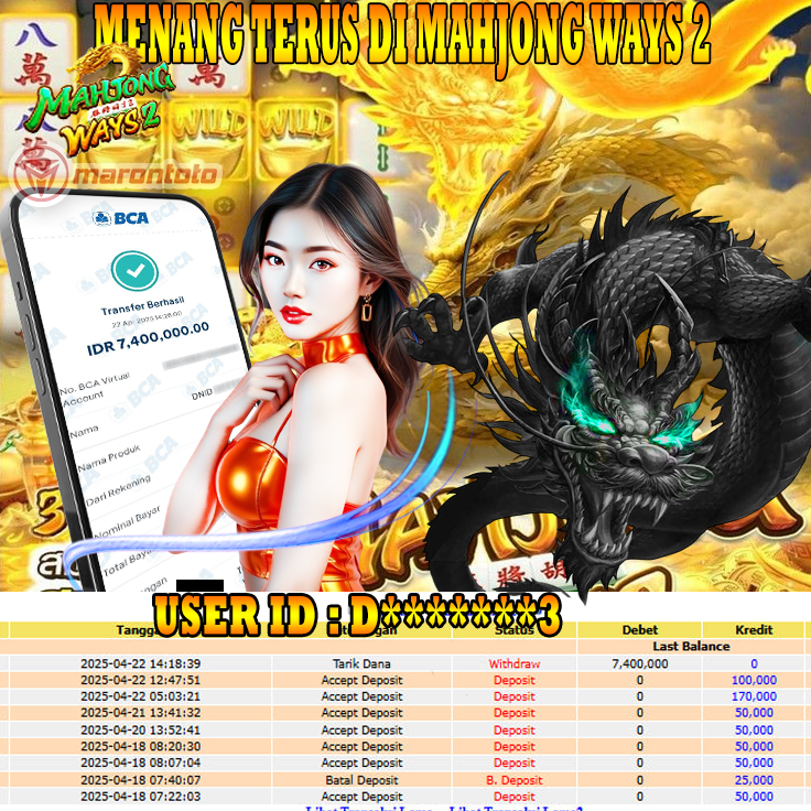 Bukti Kemenangan Member Marontoto Sebesar 7,400,000 JuTa