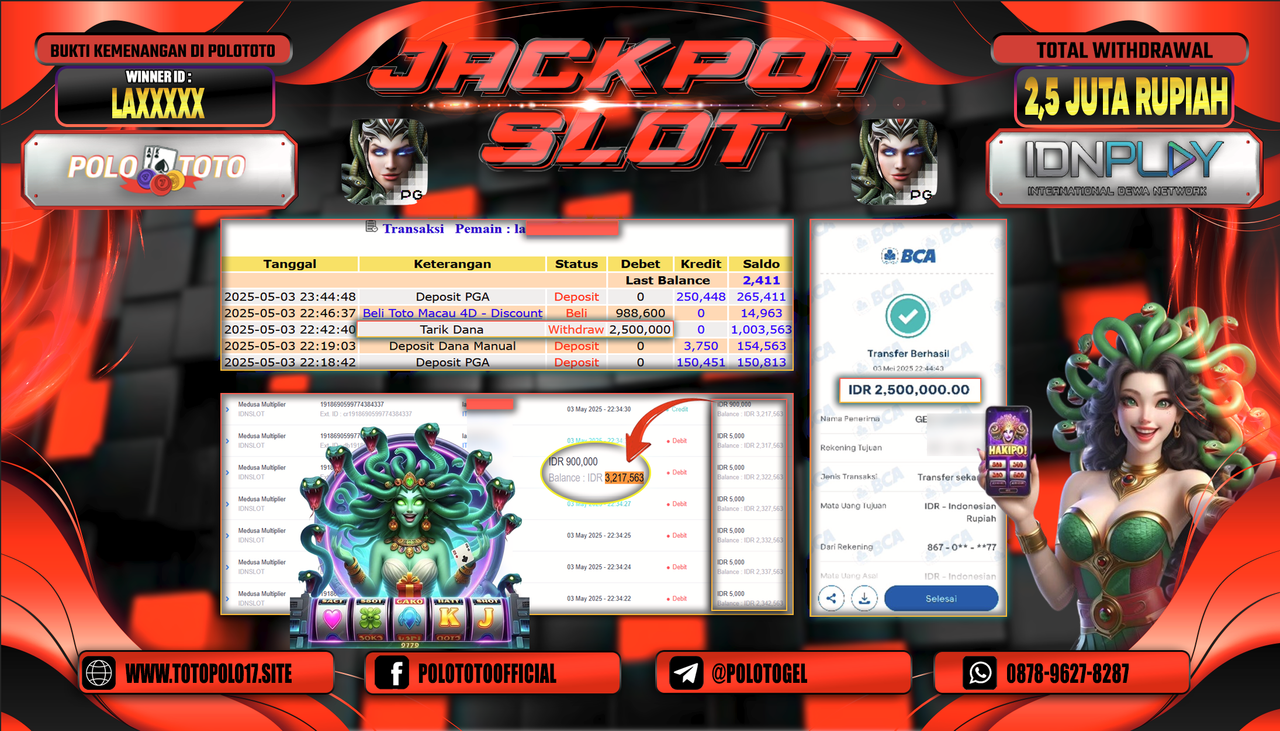 POLOTOTO JACKPOT SLOT MEDUSA MULTIPLIER Rp.2.500.000,-