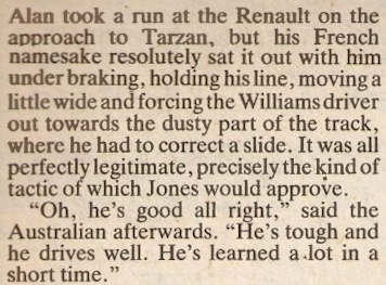Alan Jones on Alain Prost (3rd September 1981)
