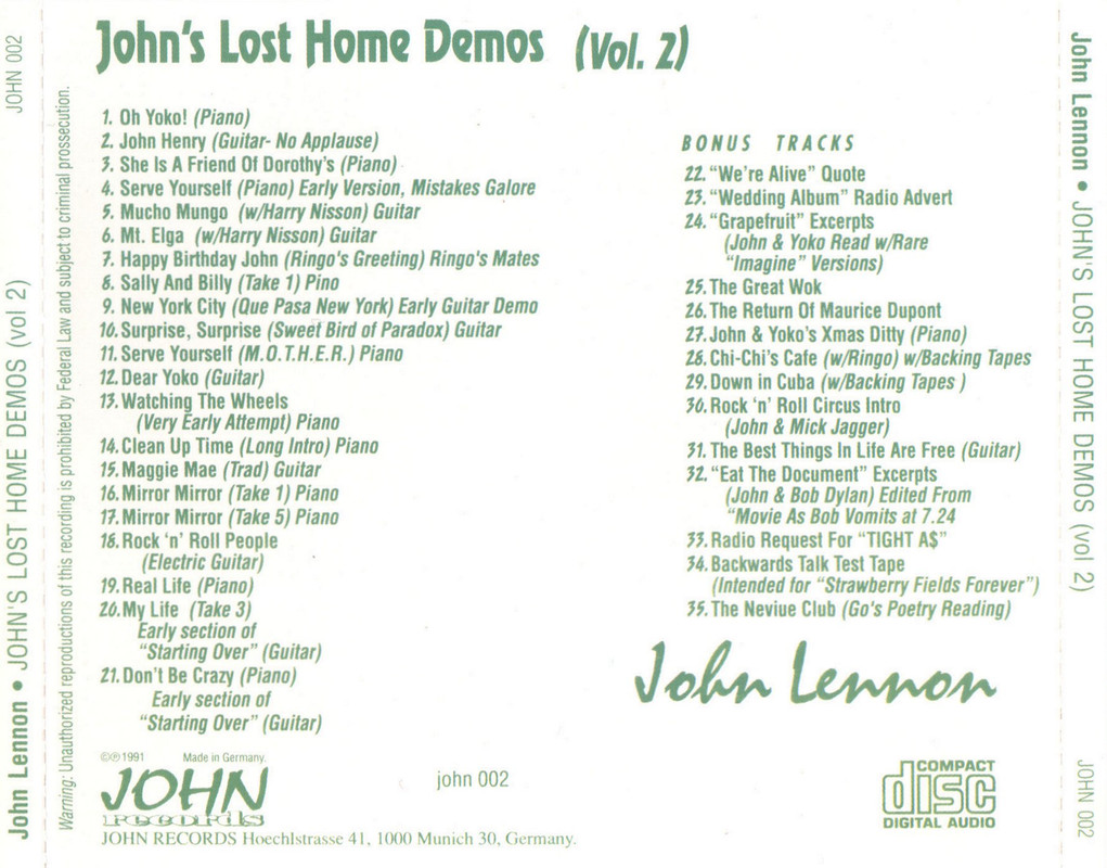 Two John Lennon Bootlegs from 1991 In FLAC