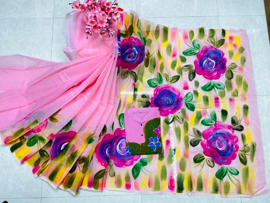 Hand Print Sharee Panjabi Couple Set