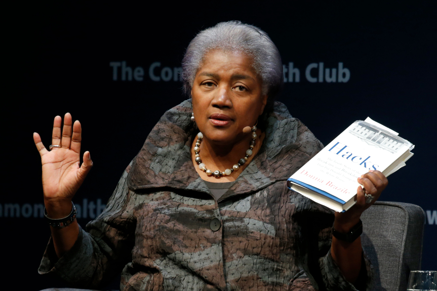 Donna Brazile with her book speaking at the Commonwealth Club on Nov 9 2017 in San Francisco