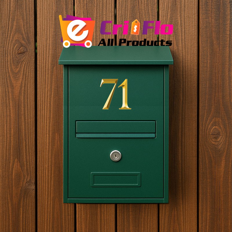 Eticheta stil numar indicator 71, Pentru casa, poarta apartament, Autoadeziv, Cri-Flo, Culoare Auriu, Latime 100mm