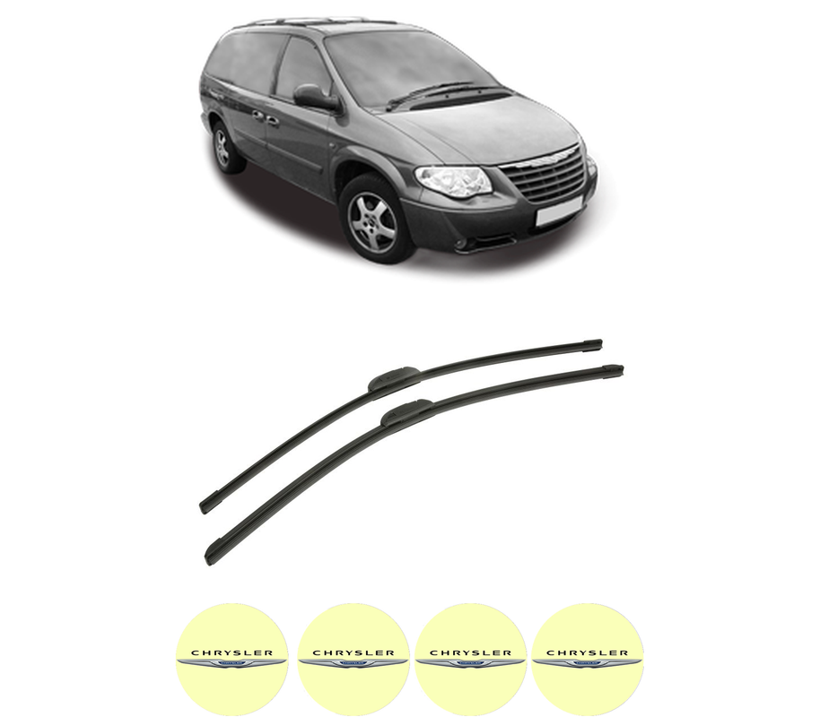 Set stergatoare auto CHRYSLER GRAND VOYAGER / VOYAGER IV (RG, RS) din 2000-2008, pentru parbriz auto, 2 bucati, Bosch Aerotwin Retrofit, din cauciuc siliconat rezistent, 4 Stickere Auto CHRYSLER
