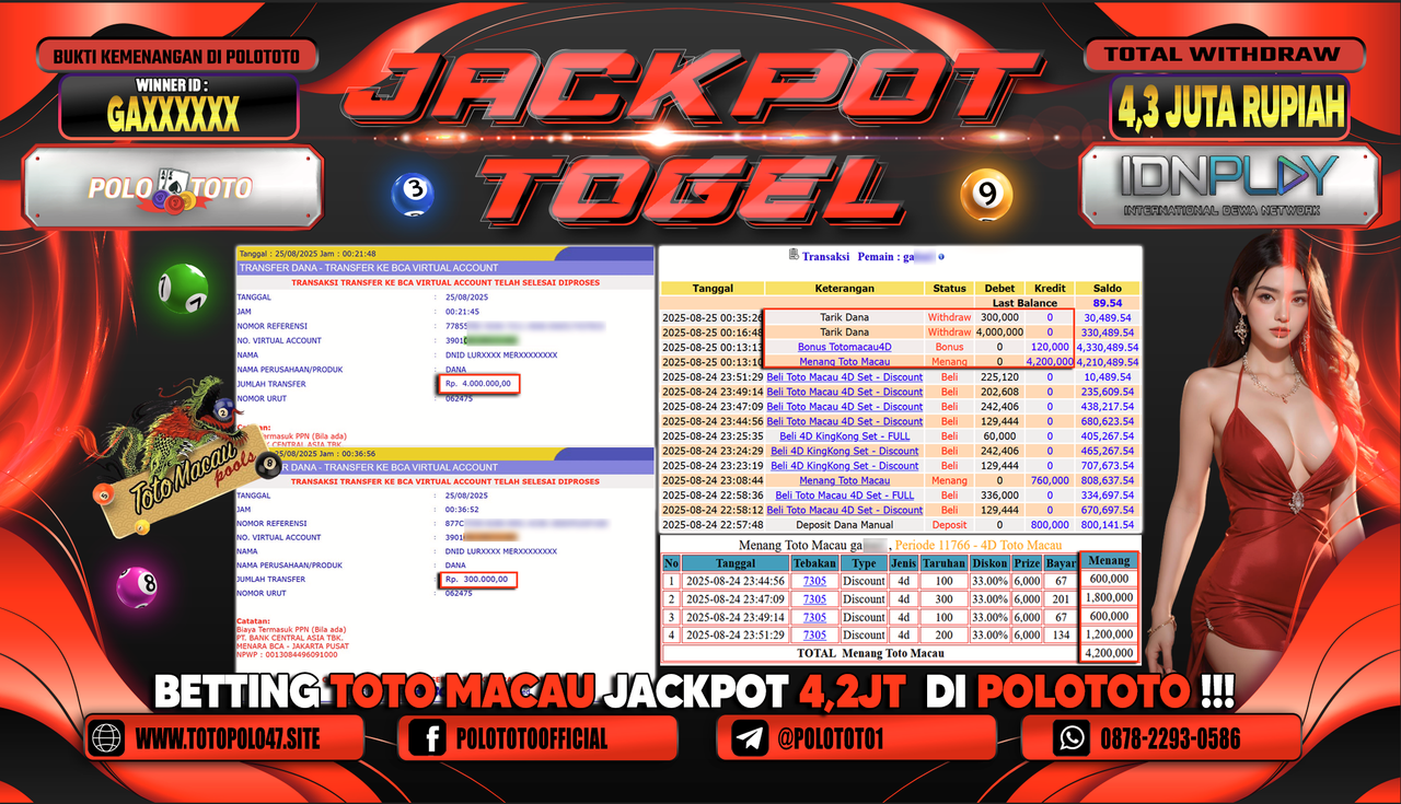 POLOTOTO JACKPOT TOGEL TOTO MACAU Rp.4.300.000,-