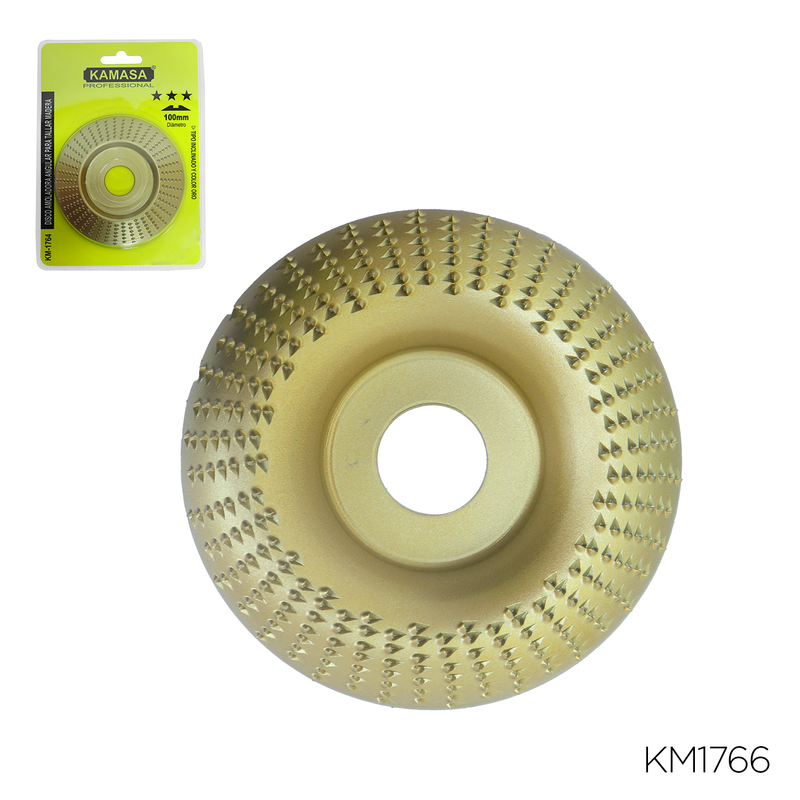 DISCO AMOLADORA ANGULAR PARA TALLA MADERA "KAMASA"  KM1766  100MM TIPO CURVO Y COLOR ORO