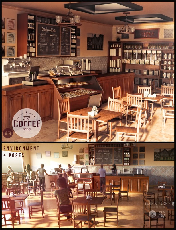 I13 Coffee Shop Environment With Poses (new Link) 2024 Free Daz 3D Models