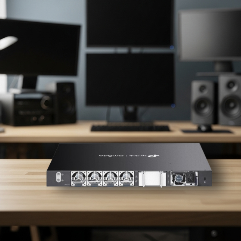 Painel traseiro do Switch TP-Link TL-SX6632YF mostrando as fontes redundantes