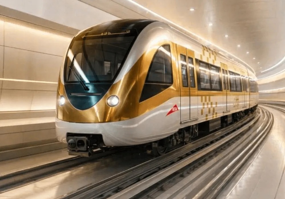 An image of the Golden Metro Train Car depicting the golden metro line coming soon to JVC