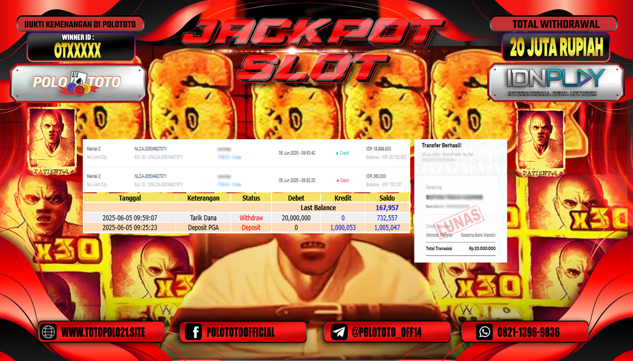 POLOTOTO JACKPOT SLOT MANIA SUPERMANIA Rp.20.000.000,- LUNAS
