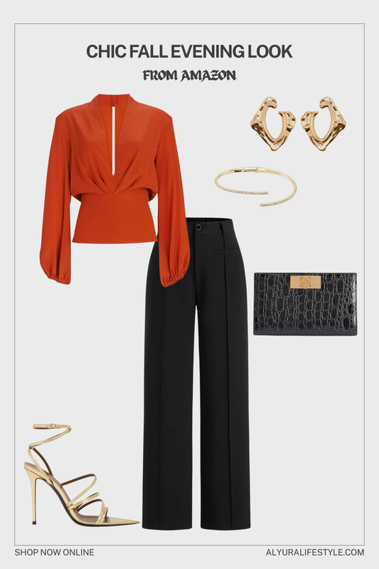 Chic Fall Evening Look | Rust & Black Outfit from Amazon 🍂
