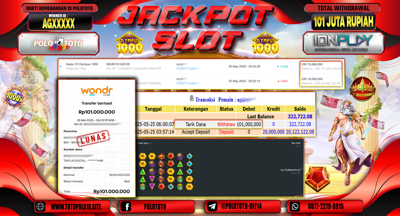 POLOTOTO JACKPOT SLOT GATES OF OLYMPUS 1000 Rp.101.000.000,-