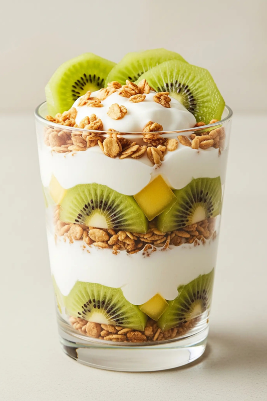 Coconut yogurt parfait with granola and kiwi - dairy-free