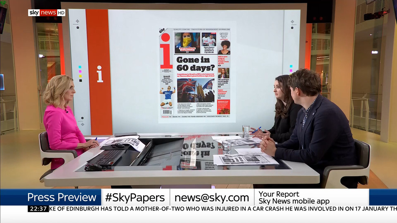 27 January - 22.00.00 - Sky News At 10. Anna Jones with the main