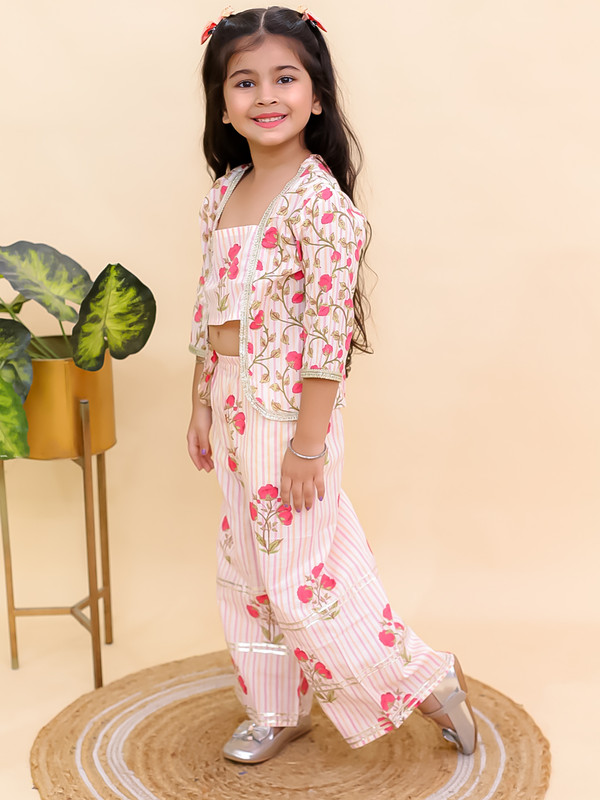 Festive Party Wear Dress Cotton 3/4 Sleeves Floral Printed Girls Co-Ords - Picture 24 of 25