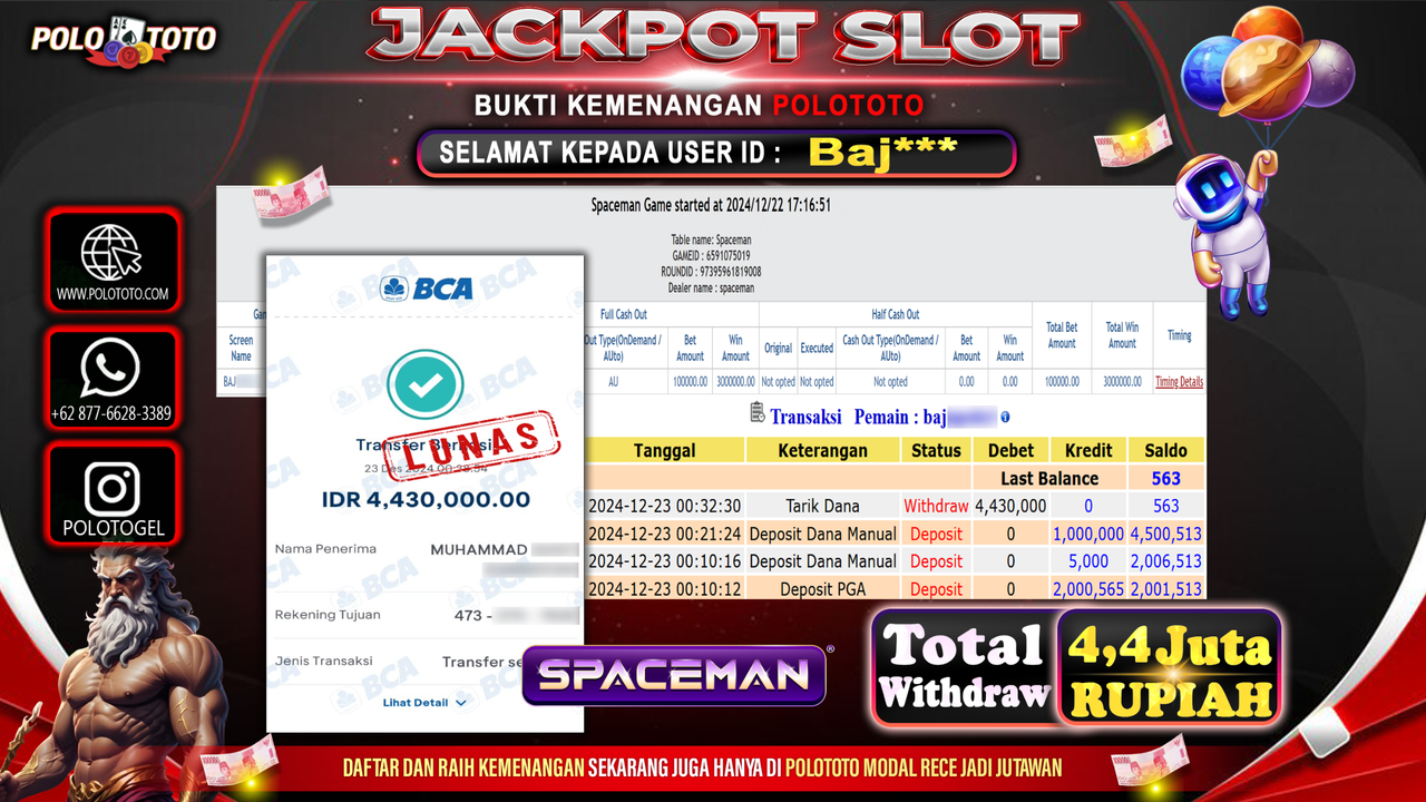 POLOTOTO JACKPOT SLOT SPACEMAN Rp.4,430.000,-