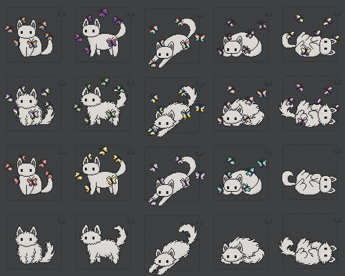 A plain white template cats with butterflies on and around them. The butterflies are different pride flag colors.