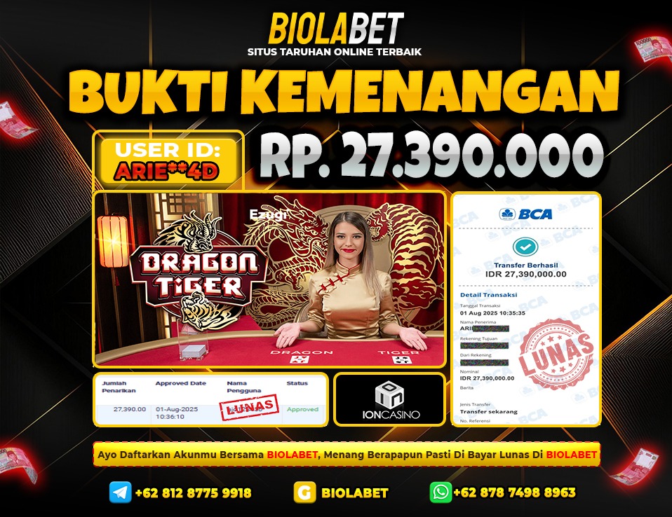 BIOLABET JACKPOT ION CASINO Rp.27.390.000.,- LUNAS