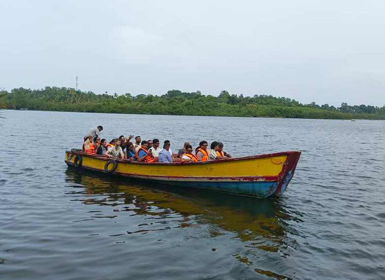 A vibrant photo of the boat tour in action