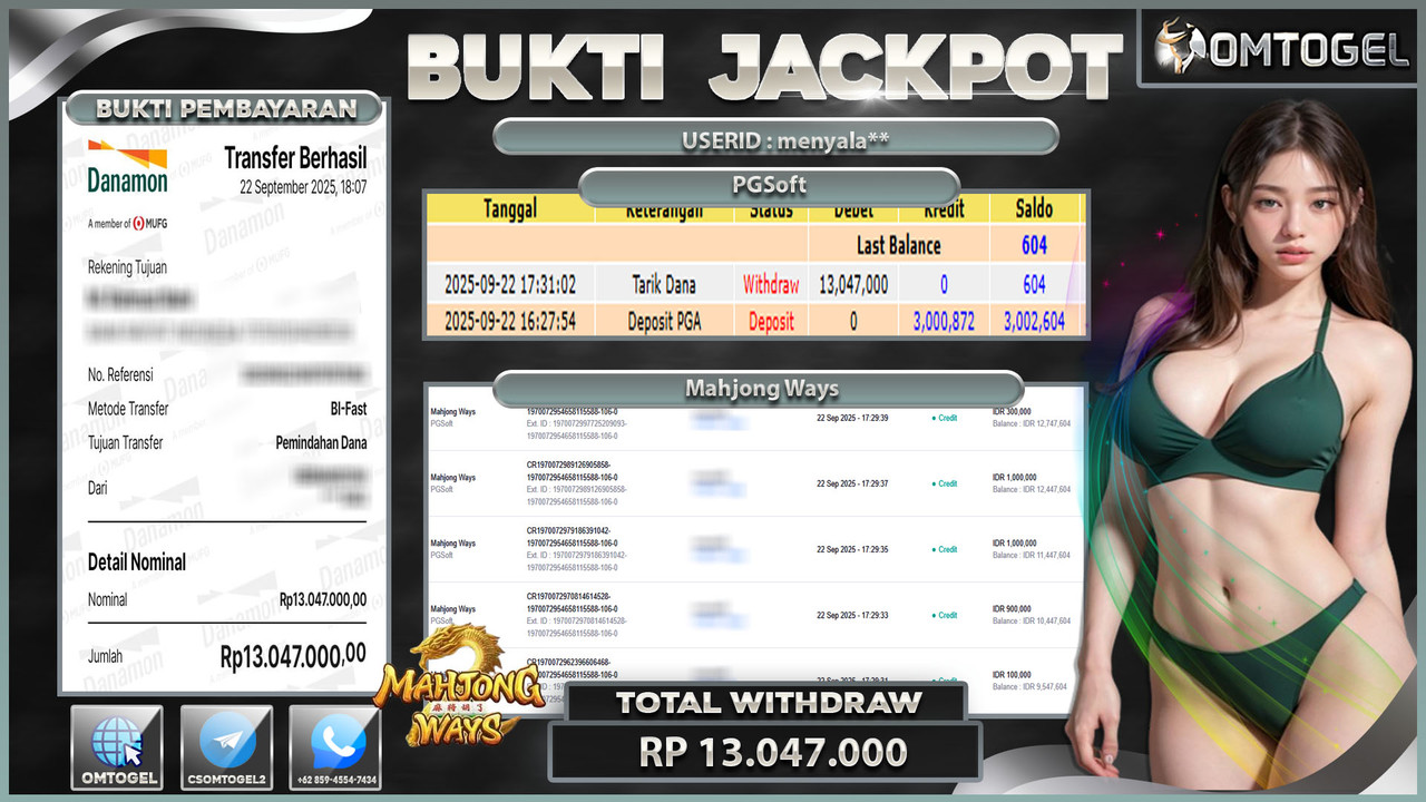 OMTOGEL JACKPOT PGSOFT MAHJONG WAYS 13 JUTA DI BAYAR LUNAS ,-